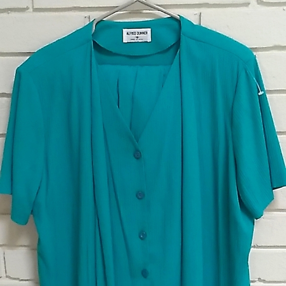 Alfred Dunner Teal 2 Piece Textured Pants Suit. Size 16 Top / 14 Pants. NWOT - Picture 2 of 13